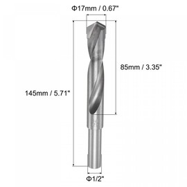 sourcing map 17mm Reduced Shank Cemented Carbide Twist Drill Bits for Hardened Steel Stainless Steel, 1/2 Inch Straight Shank