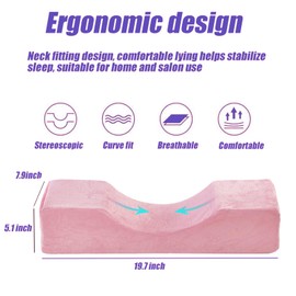 Comfortable Eyelash Extension Pillow Memory Foam Neck Pillow,Beauty Salon Eyelash Pillows with Velvet Cover Curved Lash Pillow with Neck Support（Pink）