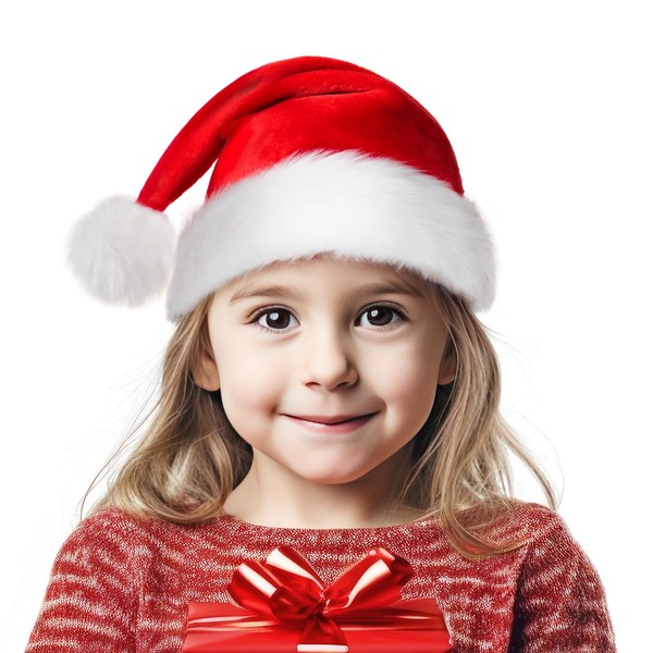 BOSONER Santa Hat Kids: Toddler Santa Hat,Red Velvet Santa Claus Hat For Xmas Party,Christmas Hat For Boys Girls Child Infant