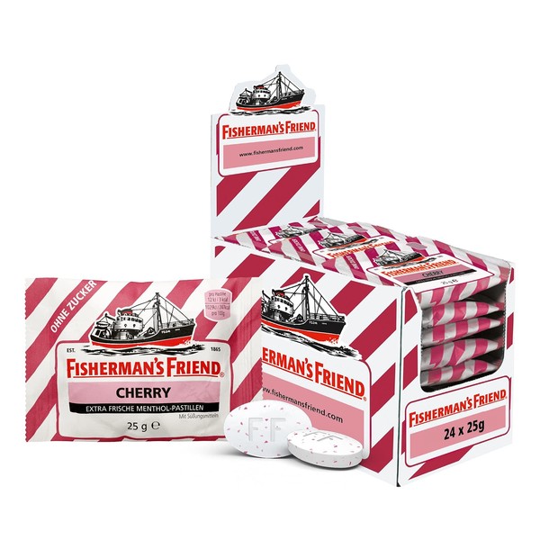24 x Fisherman's Friend Cherry Menthol Lozenges with Sweeteners 25g
