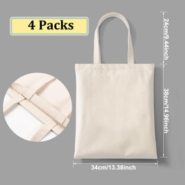 WeiMeet 4 Packs Canvas Tote Bags 15"x13" Cotton Canvas Reusable Grocery Shopping Blank Tote Bags with Handle