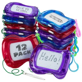Bedwina Mini Magnetic Drawing Board for Kids - (Pack of 12) Backpack Keychain Clip Drawing Boards, Erasable Doodle Sketch Writing Pad Boys & Girls, Birthday Kids Party Favors