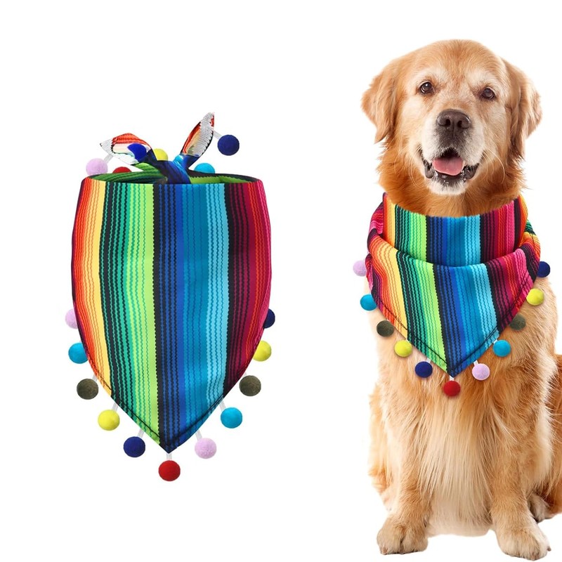 AIMALL Mexican Style Pet Bandana and Straw Hat Set, Colourful