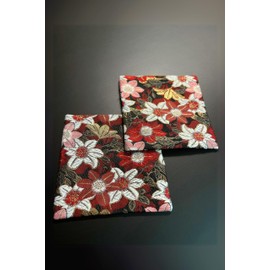 Shinsendo Ranman Gold Brocade Coaster Set – Traditional Japanese Luxury Fabric, 4×4 inches, 2-Piece Set