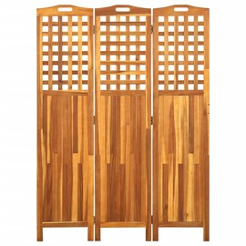 vidaXL 3-Panel Room Divider with Solid Acacia Wood Construction, Foldable for Space Saving, Suited for Indoor and Outdoor, Farmhouse Style, Easy Maintenance