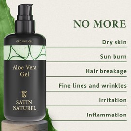 Organic Aloe Vera Gel with Hyaluronic Acid - 200ml for Hydrated Glowing Skin and Sleek Hair Styles - A Clean Natural Look with Vegan Skincare by Satin Naturel