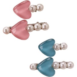 4pcs Pearl Heart Hair Clips Set, Trendy Cute Love Hair Accessories, Classic Hair Clip Valentine's Day for Women and Girls (Pink+Blue, One size)