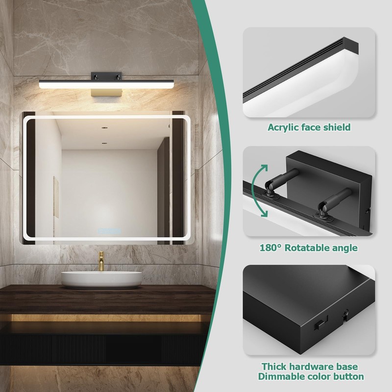 KELIDEN Black Vanity Light 24", 18W LED Bathroom Light Bar