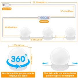 Luces de Tocador Para Espejo,3 Modos de Temperatura de Color Ajustables con 10 Bombillas Regulables Luz LED Para Espejo,Para Espejos de Tocador y Espejos de Baño
