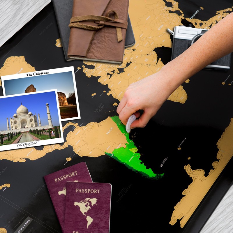 Global Zoom Scratch-Off World Map with US States-Track Travel Routes,
