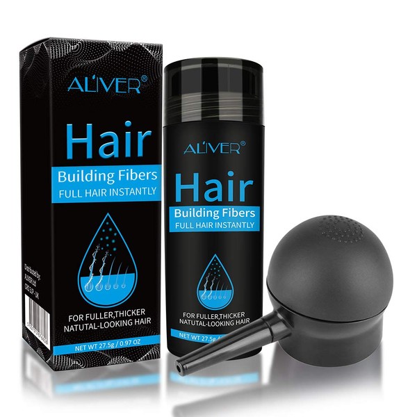 Aliver Hair Fibers for Thinning Hair with Spray - Undetectable Natural Formula - Thicker Fuller Hair in 15 Seconds - Conceals Hair Loss & Look Younger - Designed for Men & Women,0.97Oz (Dark Brown)