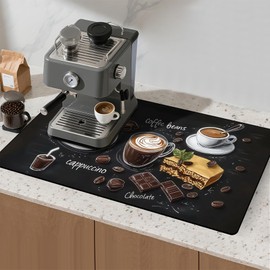 BVBOX 17"x 32" Coffee Bar Mat, Coffee Chocolate Absorbent Dish Drying Mat Cuttable Hide Stain Draining Table Pad for Kitchen Counter, Coffee Bar Accessories