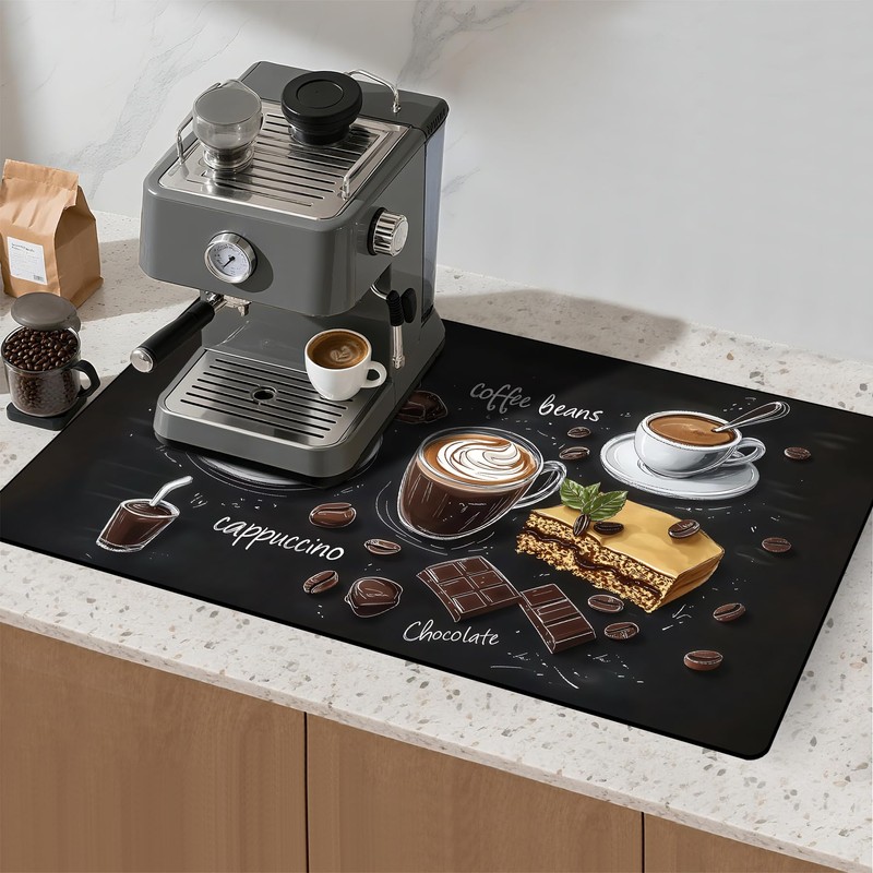 BVBOX 17"x 32" Coffee Bar Mat, Coffee Chocolate Absorbent Dish