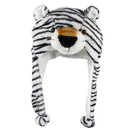 Bioterti Plush Fun Animal Hats –One Size Cap - 100% Polyester With Fleece Lining (White Tiger)