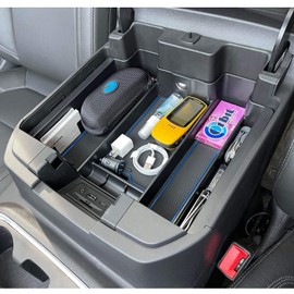 TOPINSTALL Blue Center Console Organizer Compatible with Chevy Silverado/Sierra 1500 2019-2022 and 2020-2023 Silverado/Sierra 2500HD 3500HD, Full-Size Tray (Full Console w/Bucket Seats ONLY)