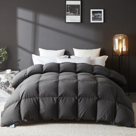 L LOVSOUL Goose Feather Down Fiber Comforter Oversize King Size, 100% Organic Cotton Fabric Duvet Insert,1200TC,750+FP, Hotel Collection, All Season Grey Bedding Comforters with 8 Tabs