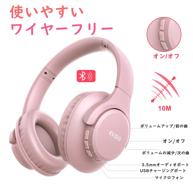 KVIDIO Wireless Headphones, Bluetooth 6.0, 65 Hours Playback, 1.6 inches