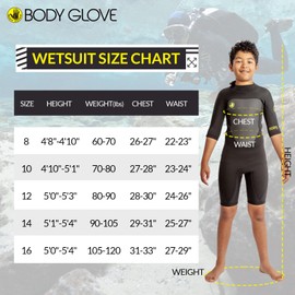 Body Glove Phoenix 2mm Kids Wetsuit for Boys Girls, Neoprene Back-Zip Short Sleeve Springsuit, Size (8-16) Full Wet Suits Keep Warm in Cold Water for Water Sports Swimming Surfing Snorkeling Diving
