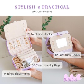 Portable Jewelry Organizers Tray, Travel Jewelry Case Box with [3 Premium Jewelry Zipper Pockets], Birthday Gifts for Women Girls Teen, Bridesmaid Gifts Travel Essentials Accessories(Lavender)…