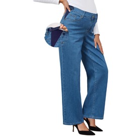 OUGES Womens Stretchy Maternity Jeans Loose Fit Straight Leg High Waist Denim Wide Leg Business Casual Work Pants Pregnancy Must Haves Mom Jeans Trendy Maternity Clothes with Pockets(Medium Blue,M)