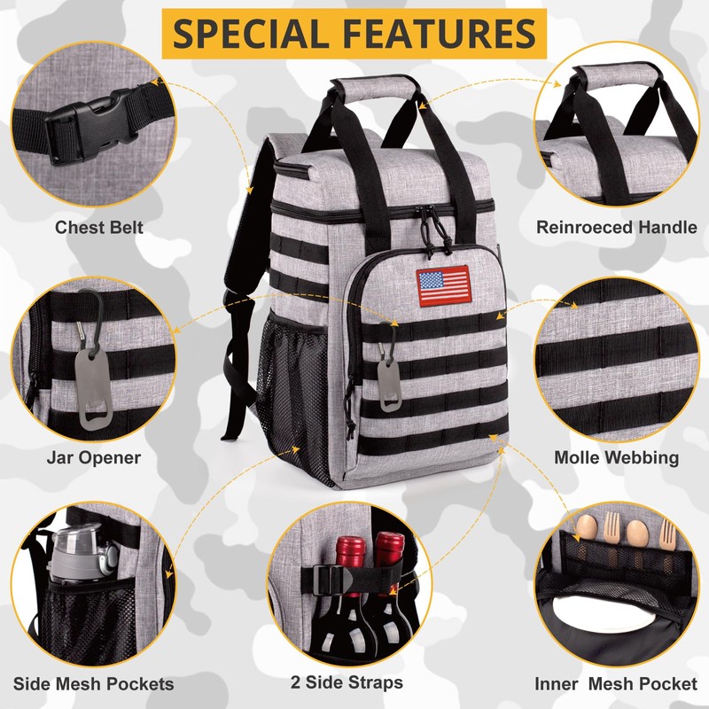 Tactical Backpack Cooler,Lunch Backpack for Men Work with Handle，Soft Cooler