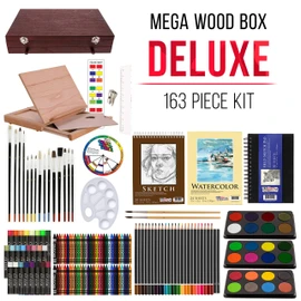 163-Piece Deluxe Art Supply Set with Paints, Pastels, Pencils, Easel, and Sketch Pads