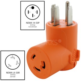 AC WORKS [AD1450L630] Locking Adapter Generator/ RV/ Range 14-50P Plug to L6-30R 3Prong 30Amp 250Volt Locking Female Adapter