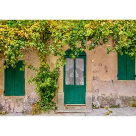 Loccor Fabric 6x4ft French Village Street Photography Backdrop Old Fashioned Lace Curtains House Backdrop Wooden Door Shutters Grapevines Window Background Wedding Birthday Party Decor Photo Props