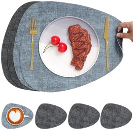 Chitomars Placemats and Coaster Set of 4, Place Mats Table Mats Coffee Mats Placemats set of 4 Triangle Waterproof Wipeable Dual Sided Kitchen Heat Resistant Non-Slip Washable