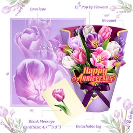 3D Pop Up Flower Card with Thank You Message - 12 Inch Unique Greeting Card for Birthday, Mother's Day, Anniversary, Graduation, Wedding, Small Business