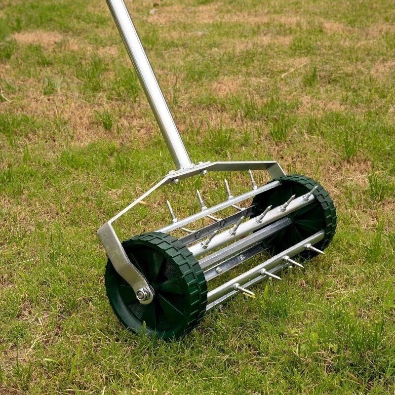 QDXFL 16" Rolling Lawn Aerator Push Tine Spike Soil Lawn