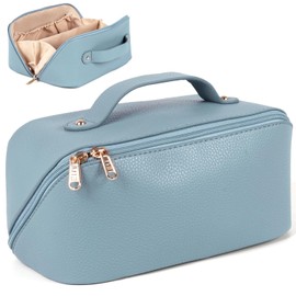 Large Capacity Cosmetic Bag, Travel Cosmetic Storage Bag with Handle, Portable Zipper Cosmetic Bag Toiletry Bag Makeup Bag Large with Compartments for Women Girls (Blue)