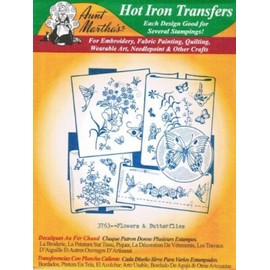 Flowers & Butterflies Aunt Martha's Hot Iron Embroidery Transfer