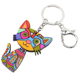 BONSNY Acrylic Cat Key Chains For Women Car Purse Bag Rings Pendant Girl Gift Charms (Multicolor)
