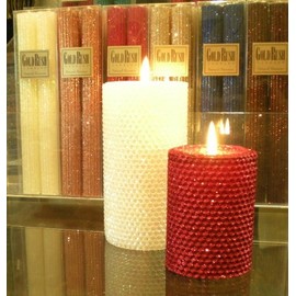 50 Hour-4 Inch Natural Beeswax Hybrid Pillar Glitter Candle, Ruby Red