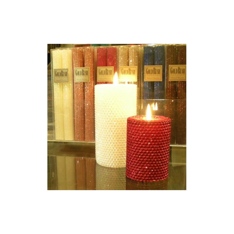 50 Hour-4 Inch Natural Beeswax Hybrid Pillar Glitter Candle, Ruby