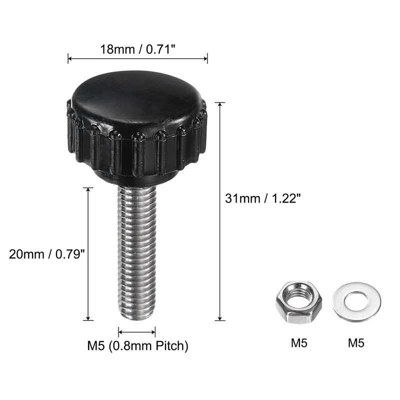sourcing map 4 Sets Knurled Knobs Thumb Screws with Nuts