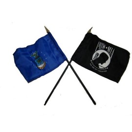 Air Force Emblem POW MIA Prisoner of War Flag 4''x6'' Desk Set Black Base BEST Garden Outdor Decor polyester material FLAG PREMIUM Vivid Color and UV Fade Resistant