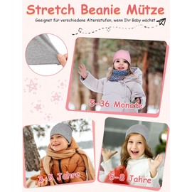 Kiiwah Pack of 2 Children's Slouch Beanie Hats, Soft Winter Hats for Boys and Girls, Warm Children's Hats, Double Layer Baby Knitted Hat for Children, Spring, Autumn, Winter, Pink, grey