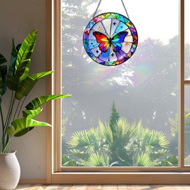 AORELBO AORELBO Butterfly Sun Catcher Stained Glass Window Hanging, 7.8" Suncatcher Glass Panel Window Decoration, Nature Lover Gift for Women, Wall Garden Art Decor, Gift for Birthday Christmas & Holidays