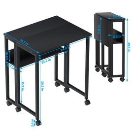 GreenForest Folding Desk Small Foldable Table with Storage Shelf,24.8 inch Rolling Computer Desk with Wheels Space Saving for Bedroom Home Office,Easy Assembly,Black