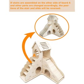 Cozioz Hamster Hideout Cage Accessories - Wooden Hide Hut with Climbing Ladder and Slide for Dwarf Gerbils, Mice, Rats, and Other Small Animals