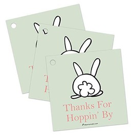 Easter Bunny Favor Tags Pack of 35 Thanks For Hoppin By Cute Kids Boy Girl Birthday Celebration 2.25" x 2.25" Sized Great For Events Baptism Guests Cheers Cute Goodie Gift Bags Stickers Rabbit Labels