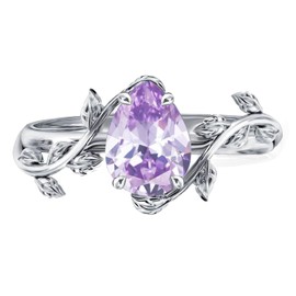 Wasee June Birthstone Ring 925 Sterling Silver Alexandrite Ring Pear Shaped Leaf Promise Ring for Her Birthday Anniversary Mother's Day Jewelry Gifts for Women,Ring Size 8