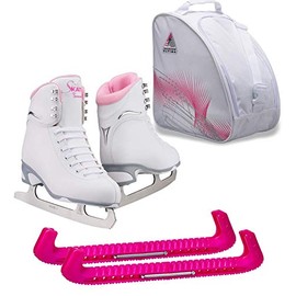 Jackson Ultima Finesse JS184 Figure Ice Skates for Women Bundle with Guardog Skate Guards, Jackson Skate Bag JL350 / Skates Color: Pink/Width: Medium/Size: Toddler 8 (Kid's)