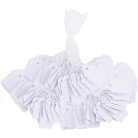 FAMIDIQGO Pack of 100 White Price Tags, Gift Tags, Price Labels, Jewellery Display Labels, Writeable Paper Price Tags, Hanging Labels with String for Flea Market, Jewellery, Clothes