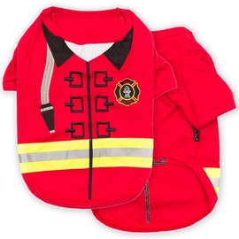 Parisian Pet Dog Shirt - Embroidered Dog Fireman Costume - 100% Cotton & Polyester Pet Clothes - Sleeved Pet Dog t Shirt - Red Dog Costume for Large Dogs L