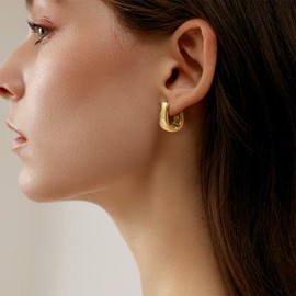 ALEXCRAFT Thick Hoop Earrings Gold Earrings Small Women's 14K Gold-Plated Earrings Gift for Women Girlfriend Mum Girls, Brass, No Gemstone