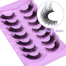 ALICE Eyelashes Fox Eye Lashes Mink Faux Fluffy Natural False Eyelashes Wispy Cat Eye Lashes Pack Fake Eyelashes 7 Pairs