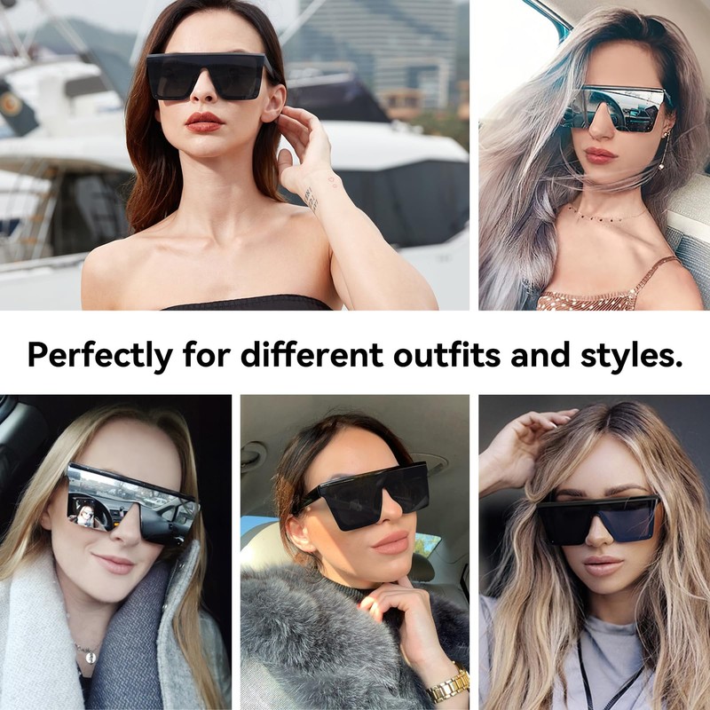 Dollger Square Oversized Sunglasses for Women Men Fashion Flat Top